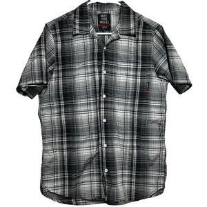 Vans Off The Wall Button Down Shirt Short Sleeve Chest Pocket Plaid Black Gray S